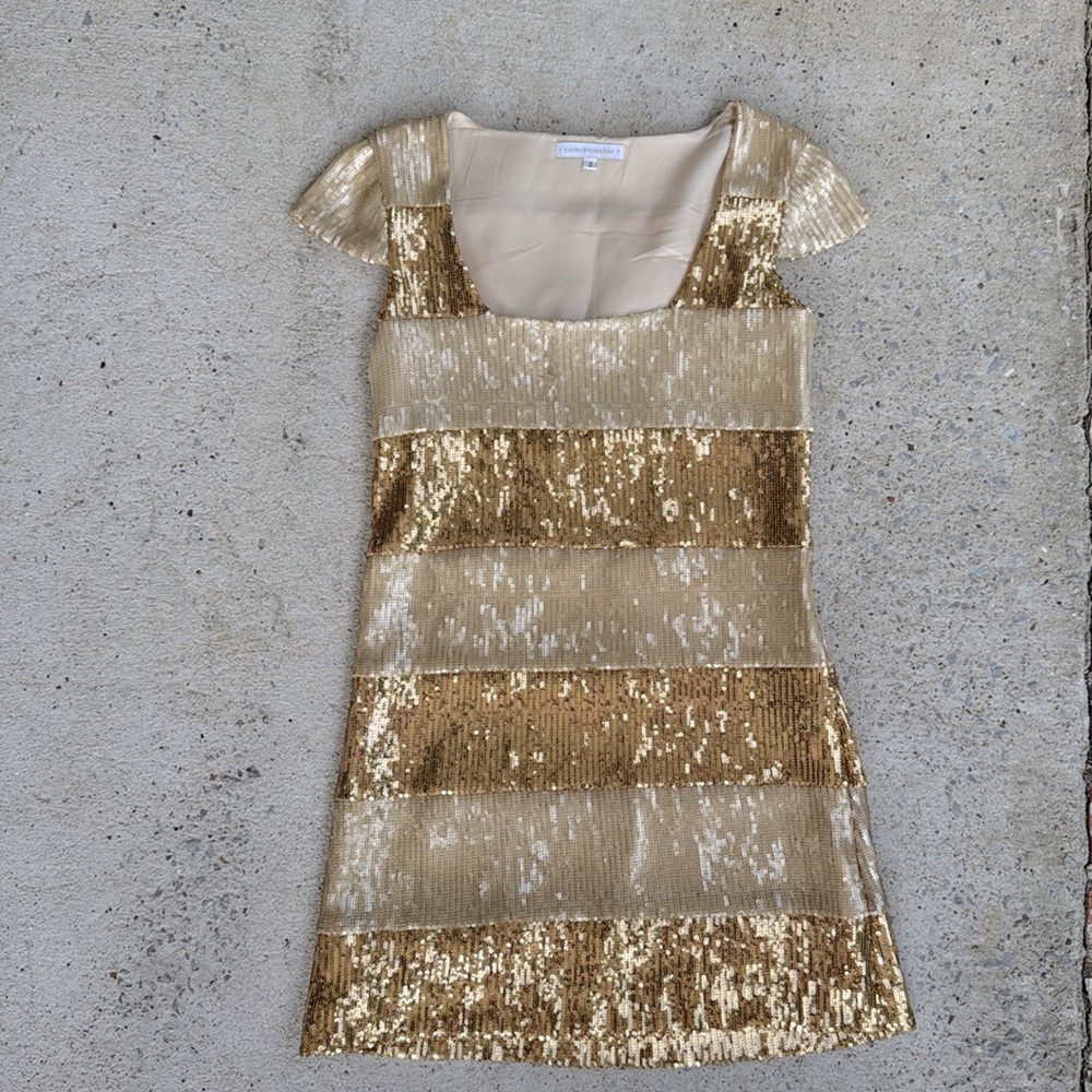 Anthropologie Corey Lynn Calter Gold Sequin Short Sleeve Sheath Dress Size 2 - Picture 10 of 15